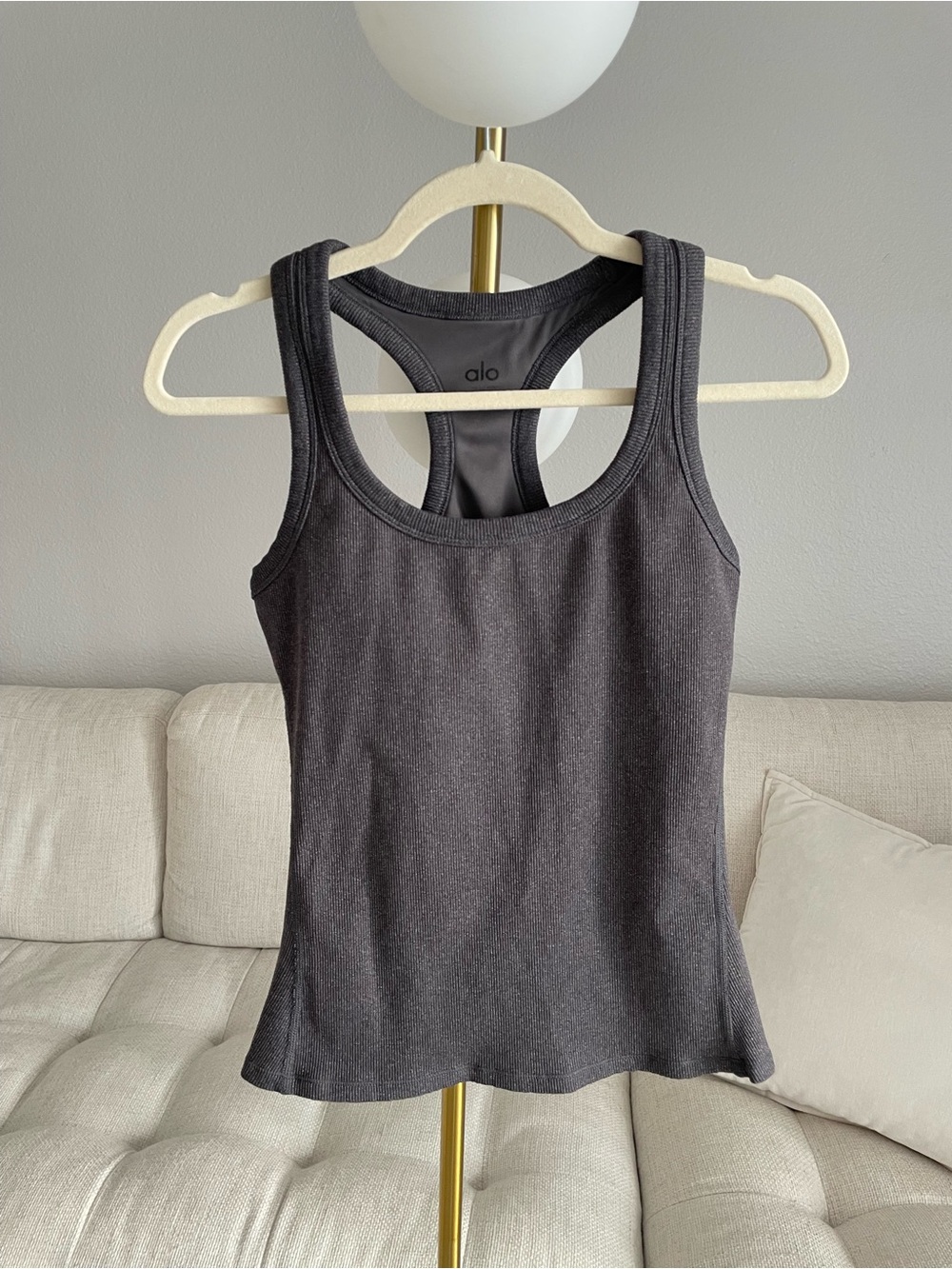 Alo Yoga Rib Support Racerback Tank Stormy Heather Charcoal